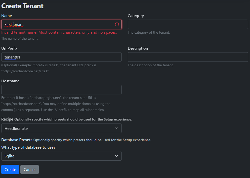 Create first tenant