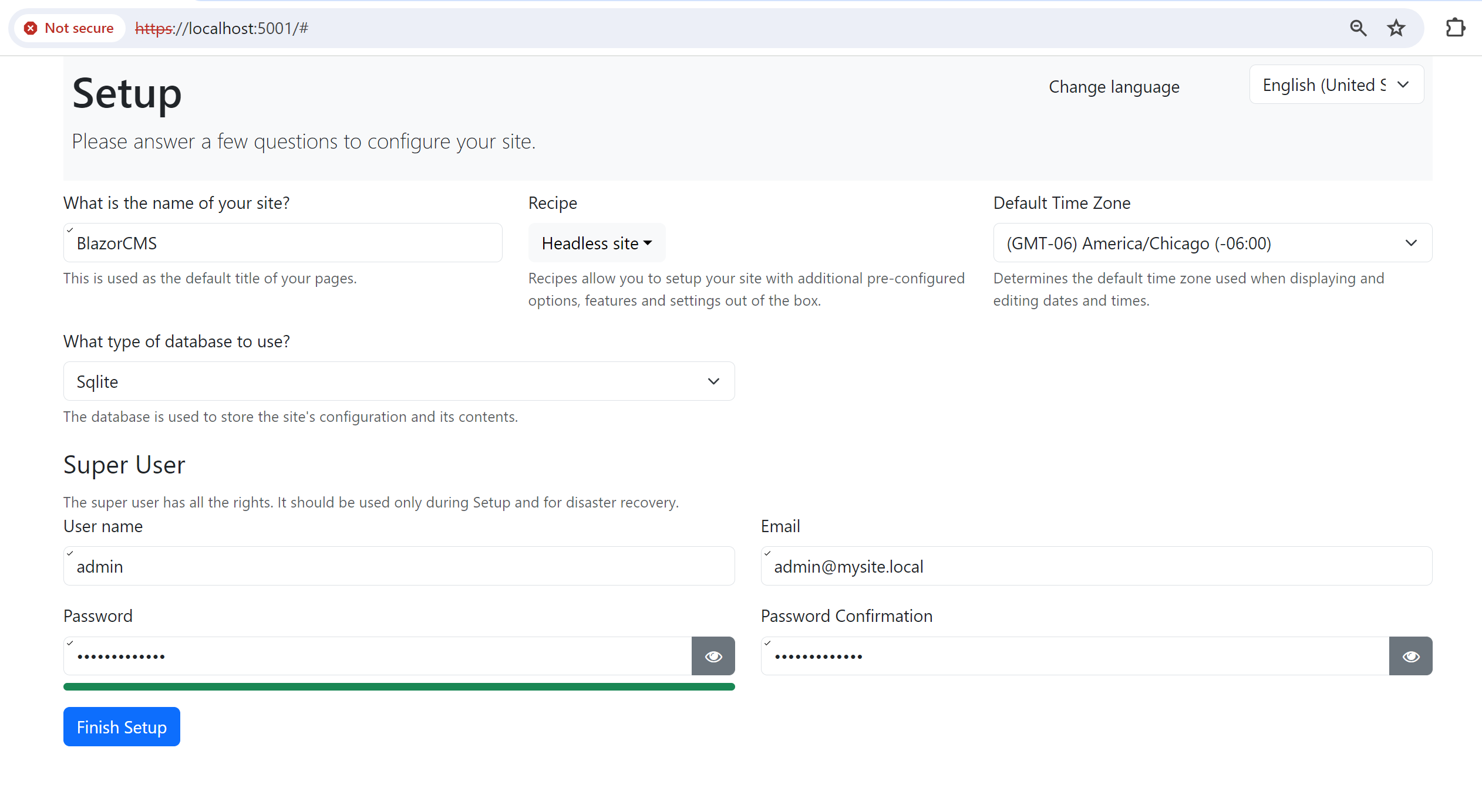 Setup Default Orchard Core site