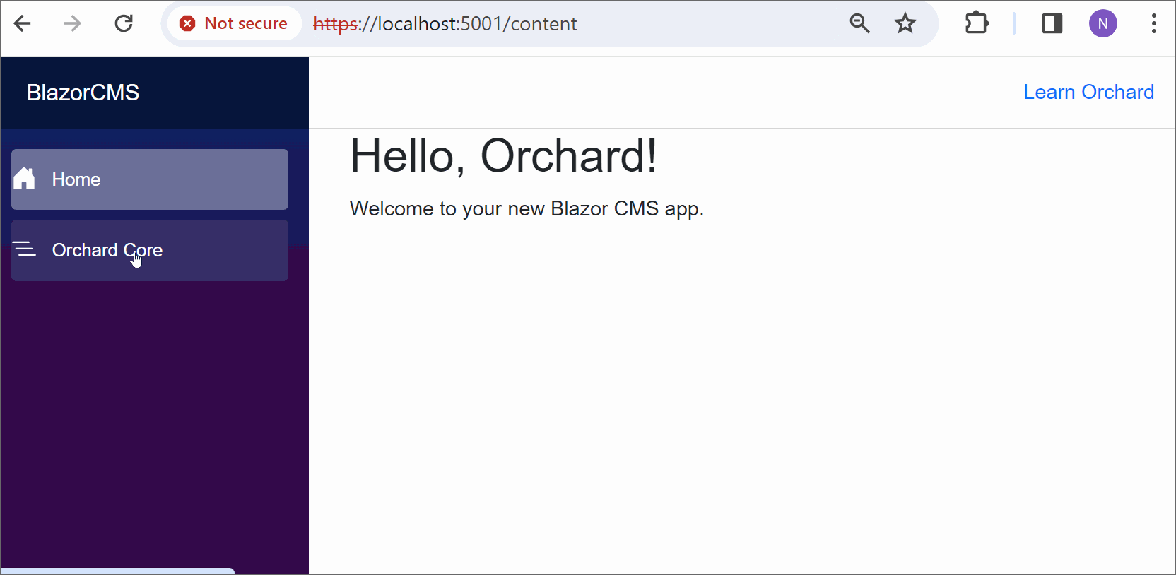 Working Blazor App served from Orchard Core