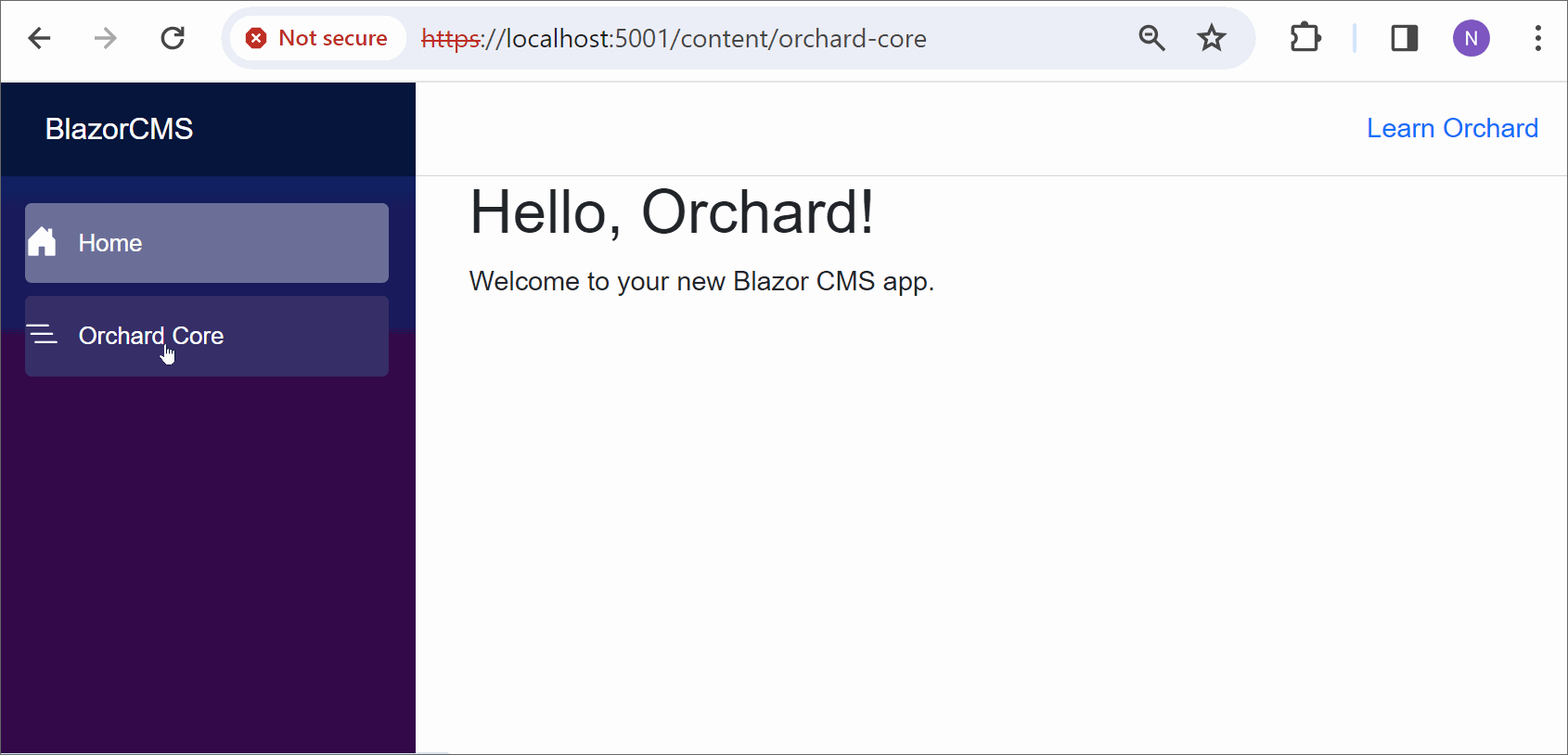 Blazor App Rendering Orchard Content