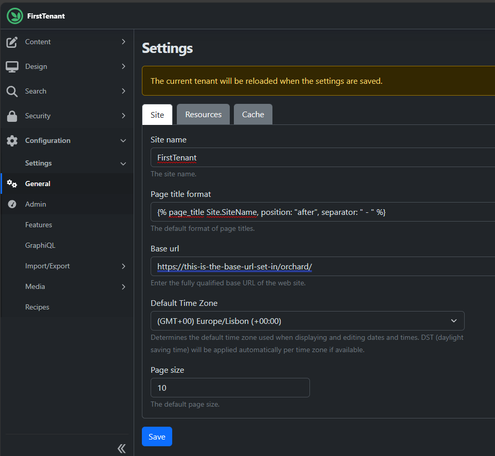 Tenant site settings