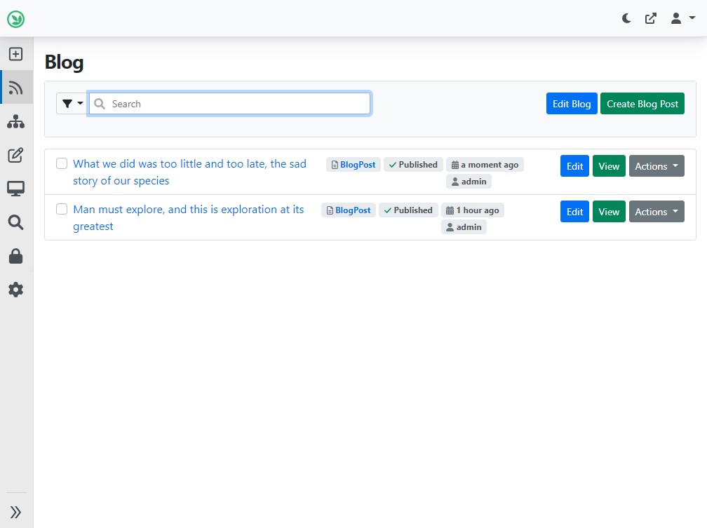 List of Blog Post content items in a Blog.
