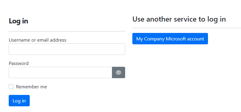 Microsoft Entra ID login button on the Orchard Core login screen