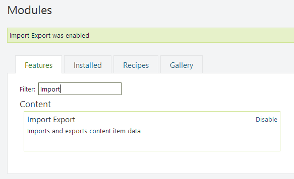 Enable the Import/Export module