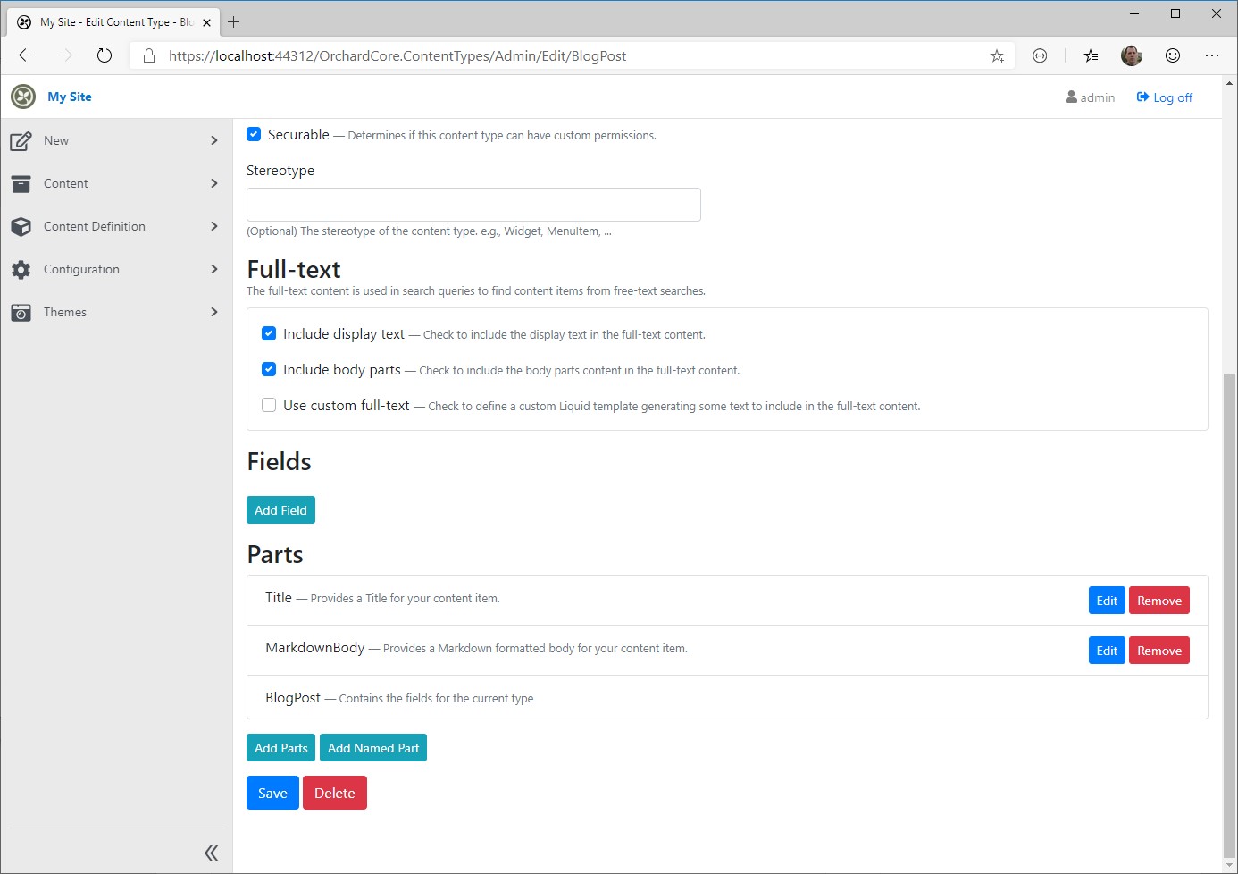 Edit Content Type